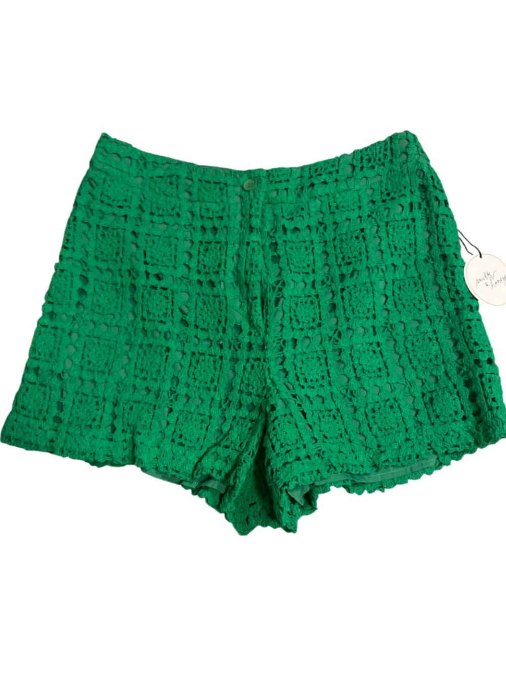Milk & Honey green high-waisted crochet shorts
